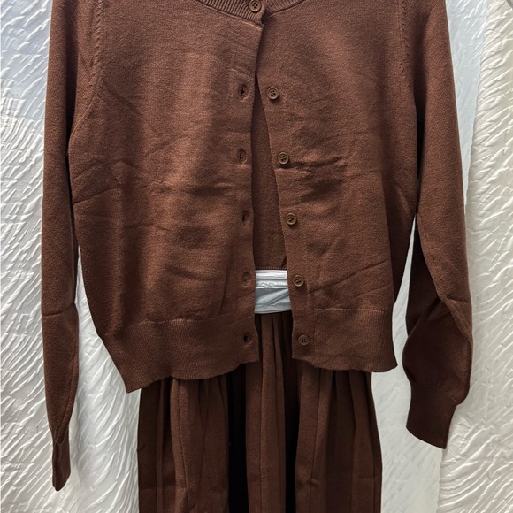Chicwish Dresses & Skirts - Chicwish Subtle Beauty Buttoned Knit Cardigan and Belted Dress Set